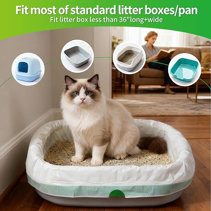 Litter Box Liners Large (37" x 18") - Thick Leak-Proof Drawstring Bags for Easy Clean Up, Jumbo Cat Litter Pan Liners Kit (24)