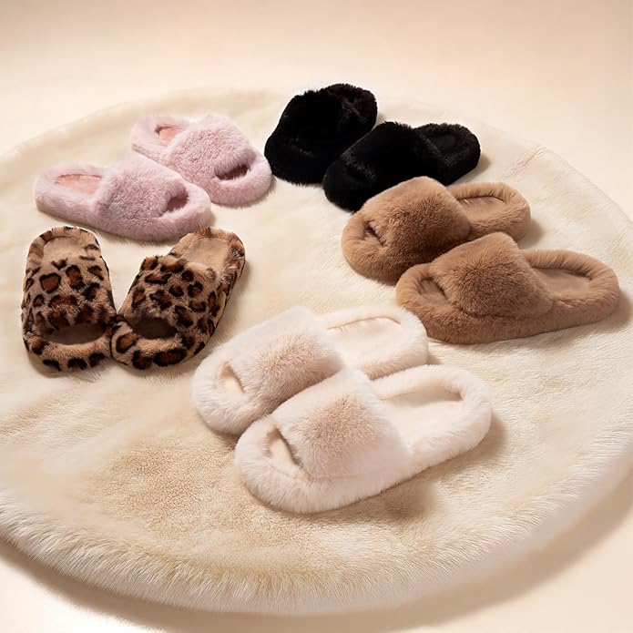 ATHMILE Womens Slippers with Arch Support Memory Foam Fuzzy House Slippers for Women Lightweight Cozy Indoor Open-toe Comfy Birthday Valentine's Day Gifts
