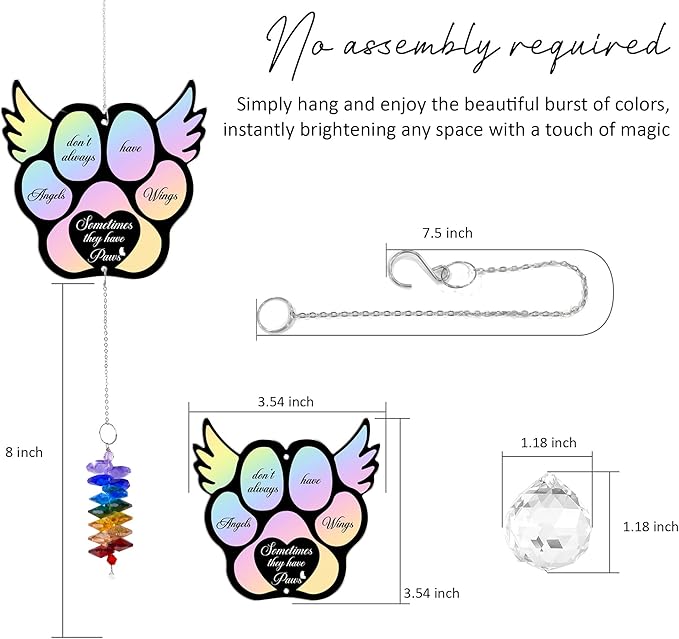 Aluminum Ornament Suncatcher - Angels Don't Always Have Wings - Pet Memorial Ornaments Pets Sympathy Remembrance Gifts for Loss of Dogs Cats - Crystal Rainbow Maker