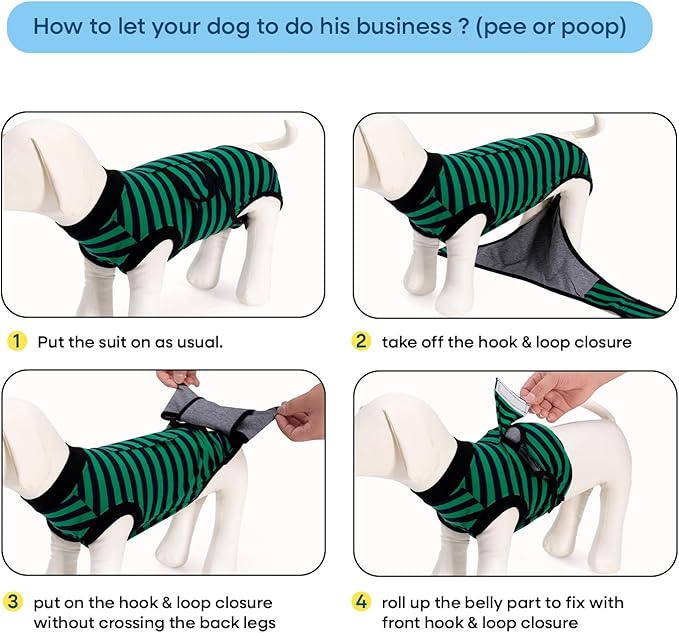 Recovery Suit for Dogs Cats After Surgery, E-Collar & Cone Alternative Surgical Suit, Prevent Licking Dog Onesies Pet Surgery Recovery Suit Soft Dog Bodysuit, Green Navy Stripes, 2XL