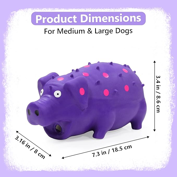 Squeaky Pig Dog Toy That Oinks, Latex Pig 7.3 in Grunting Dog Toys, Durable Dog Chewing Toys for Small Medium Large Dogs (Purple 20CM)