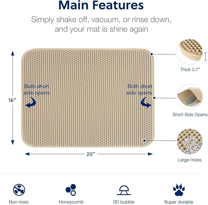 WePet Cat Litter Mat, Kitty Litter Trapping Mat, Honeycomb Double Layer Mats, No Phthalate, Urine Waterproof, Easy Clean, Scatter Control, Catcher Litter Tray Box Rug Carpet