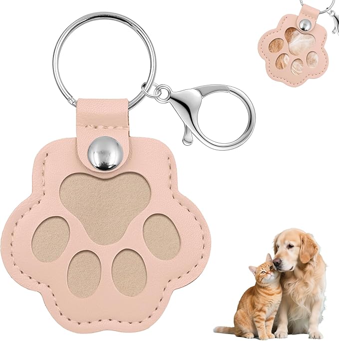 Pet Memorial Gifts for Dogs Cats, Leather Paw Print Pet Fur Keepsake Keychain, Cute Charm for Pet Lovers