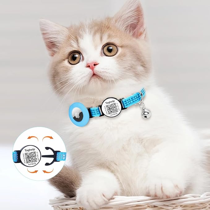 Airtag Cat Collar with Bell and Safety Buckle in 3/8" Width, Reflective Collar with Waterproof Airtag Holder Compatible with Apple Airtag for Cat Dog Kitten Puppy (Black)