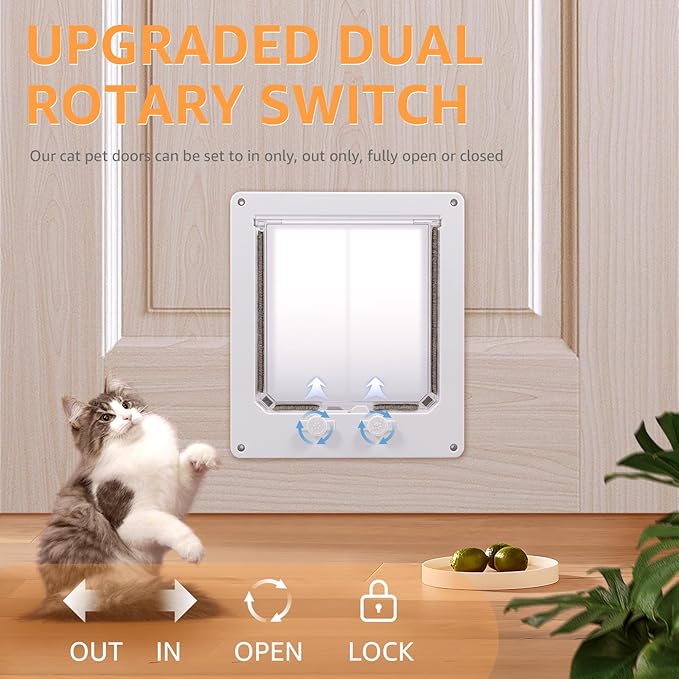 White Plastic Interior Cat Door Easy to Install Upgraded Pet Door with Flap and 4 Way Locking for Interior Doors Medium Cats Kitties