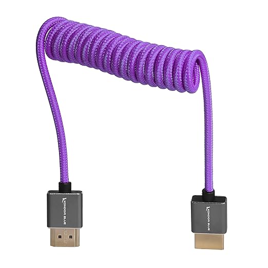 KONDOR BLUE x Gerald Undone | Ful HDMI 2.0 Type A Male to Male 12"- 24" Coiled Braided Cable | 4K 60Hz 18Gbps, HDR, 3D, Reinforced | for On-Camera Monitors & Recorders + More | Purple
