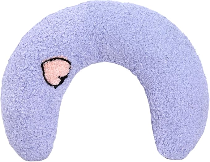 Lystaii Cat Calming Pillow for Indoor Pet Small Dog Calming Pillow Soft Fluffy Cat Bed Dog Neck Toy Half Donut Anxiety Relief Toy with Cute Embroidery Pattern (Purple, Peaches)