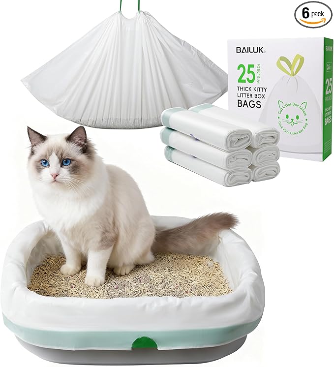 Litter Box Liners Large (37" x 18") - Thick Leak-Proof Drawstring Bags for Easy Clean Up, Jumbo Cat Litter Pan Liners Kit (24)