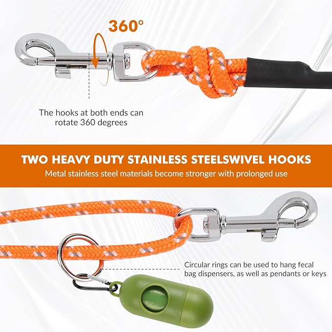 30FT Reflective Cat Leash,Escape Proof Long Training Lead for Cats Kittens & Small Pets,Durable Outdoor Walking Leash with Waste Bag Dispenser(Orange)