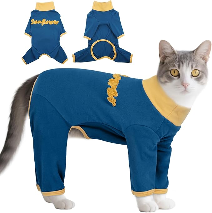 T'CHAQUE Sticky Hair Cat Onesie Pajamas, Soft Long Sleeve Cat Clothes, Anti-Shedding, Surgery Recovery Suit, Wound Protection & Preventing Licking, Kitten Sweaters for Male & Female-M