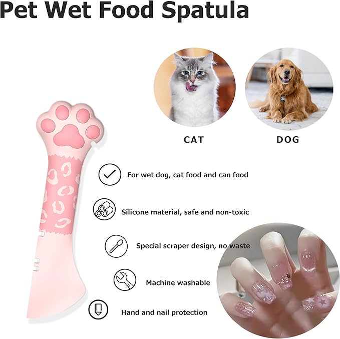 Multifunctional Pet Food Scoop and Spatula Set Pet Dry Food Scooper + Cat Wet Can Spoon Mesuring Cup with Sealing Clip for Containers for Dogs Cats Birds and Rabbits Feeding Diswhasher Safe- Pink