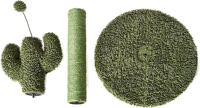 Amazon Basics Cat Scratcher - Indoor Cactus Single Cat & Kittens Scratching Post with Dangling Ball, Medium (25.6" H) - Green