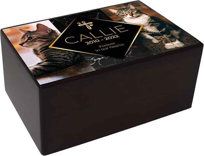 Custom Pet Keepsake Urns for Cats, Wooden Box for Pet Ashes with Photo for Your Beloved Pets, Pet Cremation Urns as Sympathy Gifts for Pet Lovers - Small, 6" x 4" x 2.75" Pet Urn (Callie)