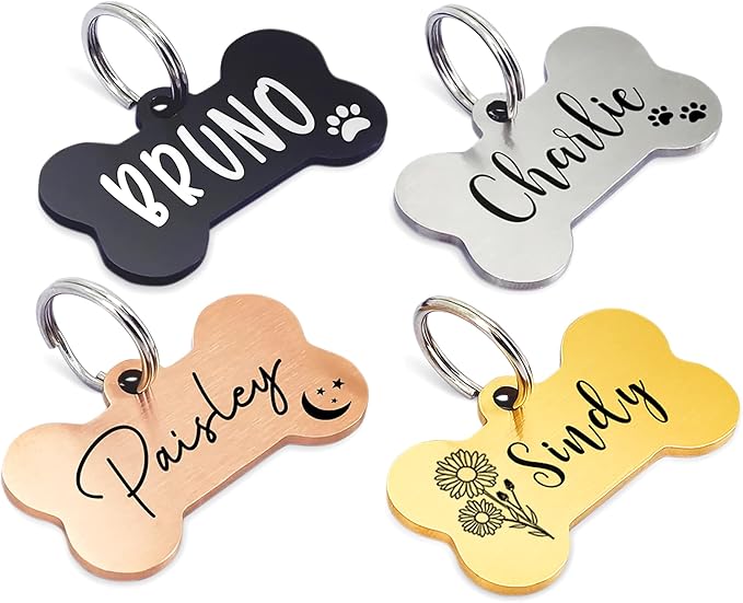 Ultra Joys Personalized Dog Tags for Pets - Durable Stainless Steel Customizable Dog Cat ID Tags - Dog Tags for Safety Optional Engraved on Both Sides -Birth Flower Dog Tag Small, Black