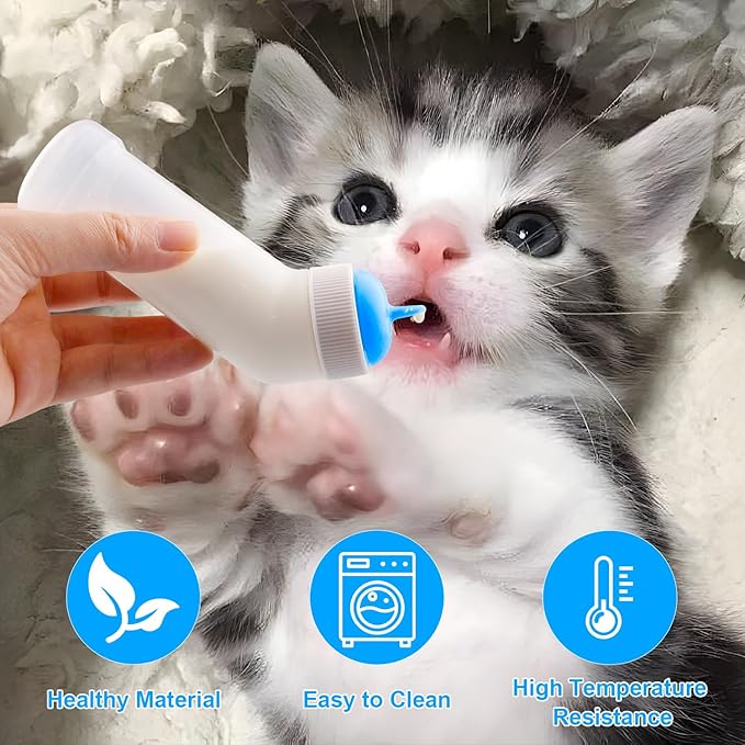 Pet Nursing Bottle for Newborn Animals,Kitten Bottle Feeding Kit Silicone Nipple for Kittens Puppys Rabbits Squirrel (Blue, Small+Medium+Large)