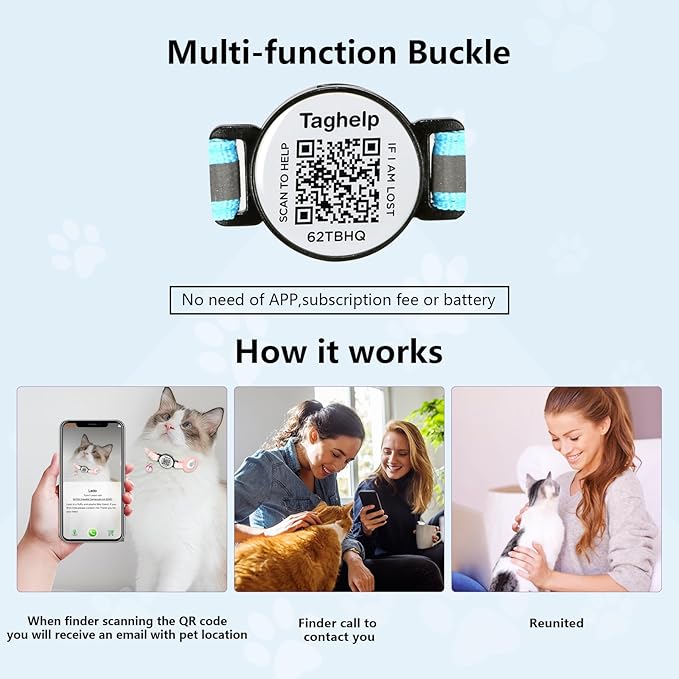 Smart QR Code Cat Collar - 2 Pack Breakaway Safety Collar with Online ID Profile, Reflective, Glow in The Dark & AirTag Holder for Kitten, Cats - Adjustable, Bell Included (Black)