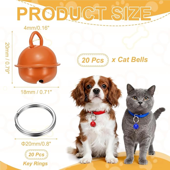 Cat Bells, Small Pet Copper Bells Collars Charm with Key Rings Loud Crisp Sound Anti-Lost Pendant Accessories