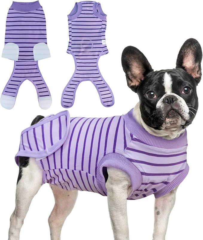 Dog Recovery Suit, Surgical Recovery Suit for Male Female Dogs Cats Spayed Onesie After Surgery, Dog Post Surgery Suit Anti Licking & Biting Surgical Shirt with Pee Hole，Purple Small