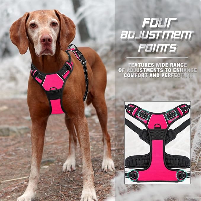 BARKBAY No Pull Dog Harness Front Clip Heavy Duty Reflective Easy Control Handle for Large Dog Walking(Pink,S)