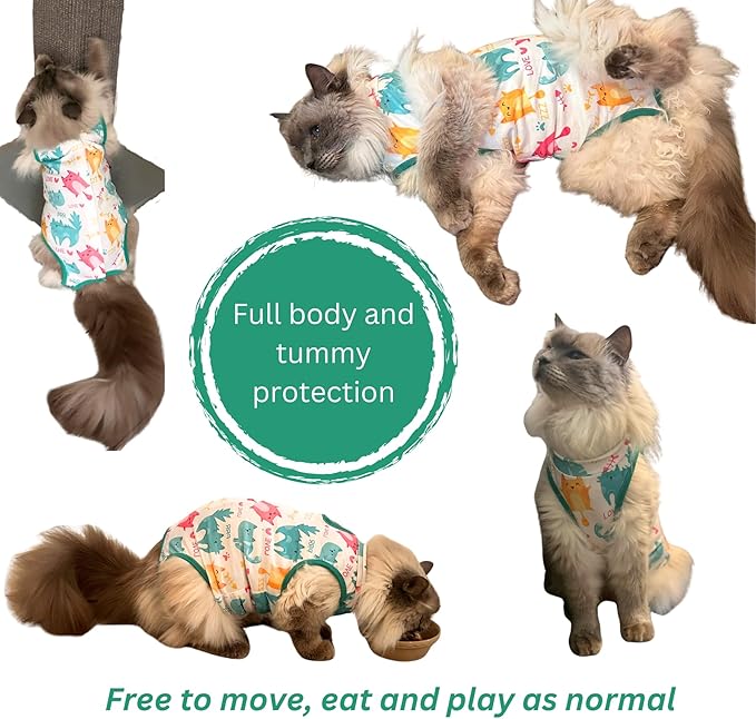 Cat Recovery Suit Surgical Onesie - Post Surgery - Soft Breathable Fabric - No-Cord Design - Protects Wounds and Skin After Spay or Neuter - Male and Female Cats | Large