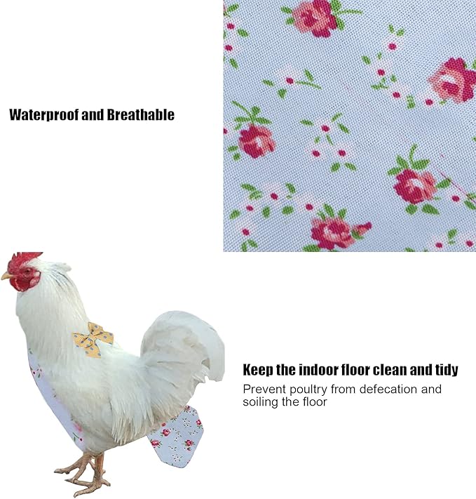 Pet Chicken Duck Diapers, Washable Reusable and Adjustable Nappy Poultry Cloth for Goose Duck Hen Chicken Health Supplies[M Blue Flower]