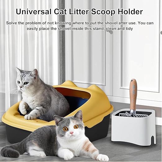 White Cat Litter Scoop Holder, Mini Trash Can With Lid, Kitty Scooper Caddy for Box, Stand Pairs With Most Litter Boxes and Fits Most Scoops