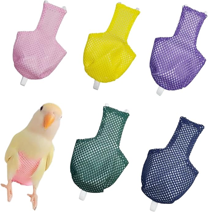 5 Pcs Summer Holey Style Bird Diaper Parrot Nappy Reusable Flight Suit with Waterproof Inner for Parakeet Cockatiel Macaw Budgie Lovebird Conure (M)