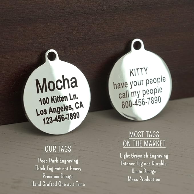 Ultra Joys Engraved Cat Name Tags Personalized - Stainless Steel Name Tag Pet Identification - Small Dog ID Tags Personalized for up to 4 Lines of Text - Pet ID Tags for Cat Collar - Pumpkin