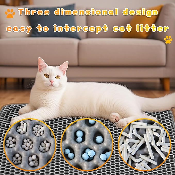 Cat Litter Mat - Small Litter Trapping Mat, Easy to Clean Litter Box Mat, Waterproof, Urine-Proof, Non-Slip Kitty Litter Mats for Floor, Grey (17.7'' x 11.8'')-2 Pack