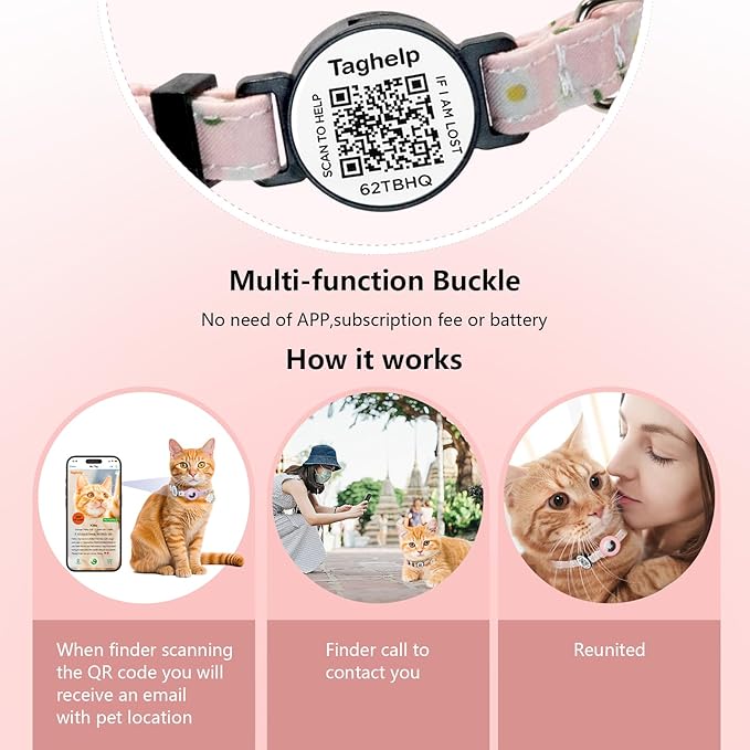 3-Pack,Double Protection Cat Collar: QR Code ID & Airtag Holder! Breakaway Safe Collar, Scan to Contact Owner & Track with Apple AirTag, Lightweight with Bell, 8-13in