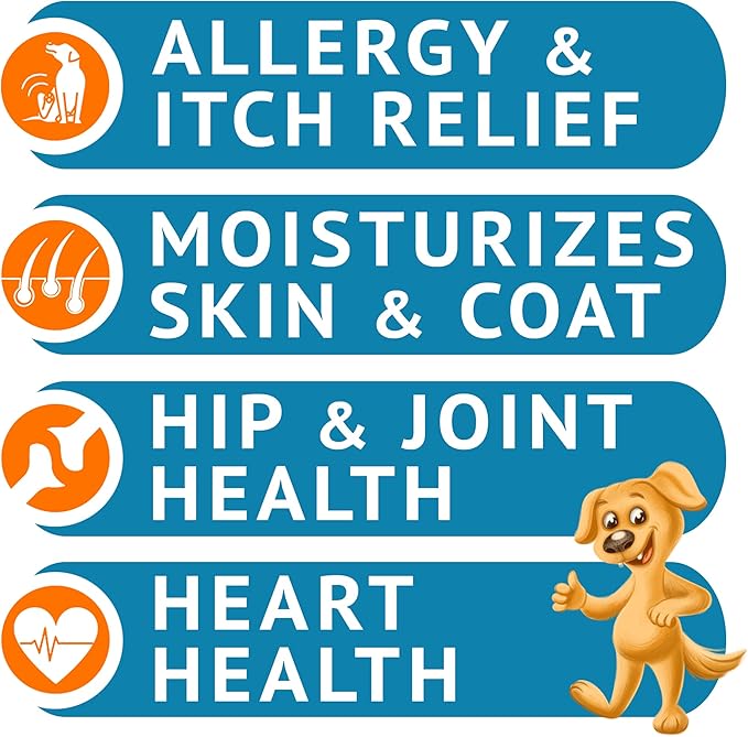 Omega 3 Fish Oil for Dogs (360Ct) - Skin&Coat Chews - Dry & Itchy Skin Relief + Allergy Support - Shiny Coat - EPA&DHA Fatty Acids - Salmon Oil Chews Promotes Heart, Hip & Joint Support