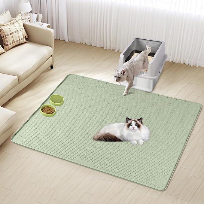 Cat Litter Mat, XL Extra Large 57" x 40" Silicone Mat Litter Trapping Mat for Scatter Control, Soft on Kitty Paws, Easy to Clean (Green)