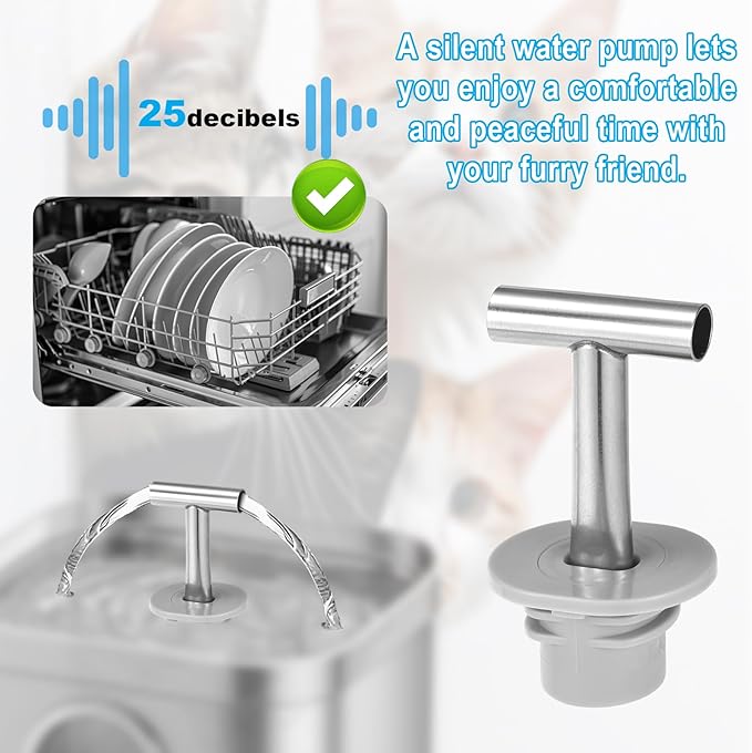 Cat Water Fountain Spout and Holder, Stainless Steel T-Shaped Kitty Drinking Fountain Accessories for Pet Cats and Dogs Compatible with 3.2L/108oz Pet Water Dispenser