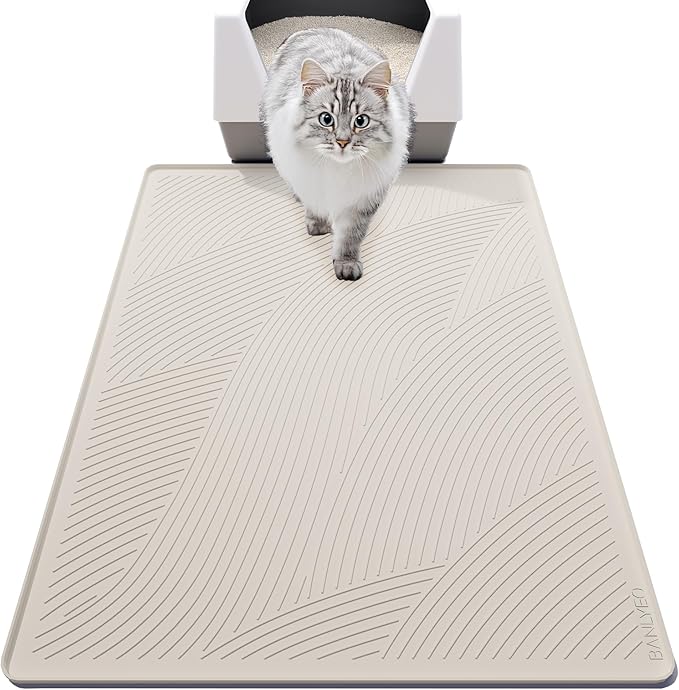 Cat Litter Box Mat - XL Extra Large Size 40 x 30 in, Water Proof, Kitty Litter Trapping Mat, Easy to Clean, Scatter Control, Odorless, Pet Supplies for Indoor Cats, Warm Beige