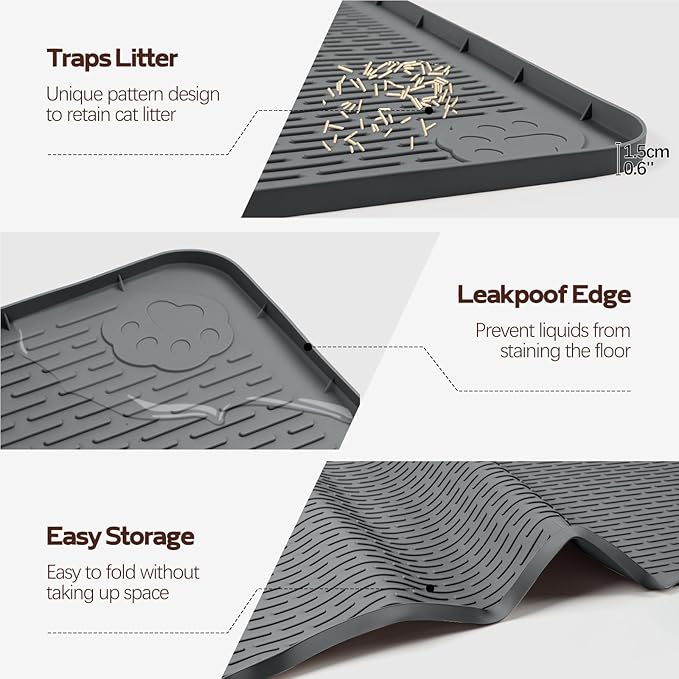 Cat Litter Mat, XXL Extra Large 50" x 35" Silicone Mat Litter Trapping Mat for Scatter Control, Soft on Kitty Paws, Easy to Clean (Dark Grey)