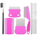 6 Pack Pet Fine Wide Tooth Comb Set Dog Cat Grooming Combs Professional Tear Stain Remover Dematting Comb Stainless Steel Dog Eye Combs for All Types of Small Medium Large Pets