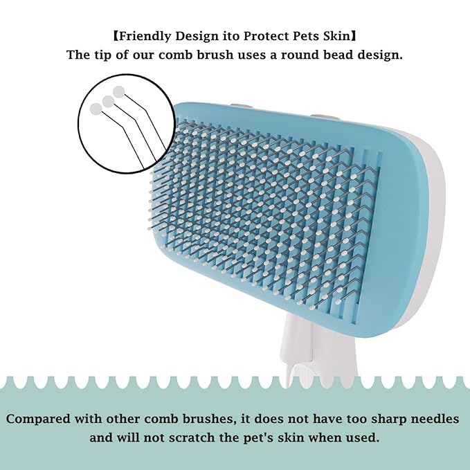 Dog Brush - Self Cleaning Dog and Cat Hair Brush, Efficient Shedding Grooming Tool for Long and Short Haired Dogs & Indoor Cats, Deshedding Comb (Blue)