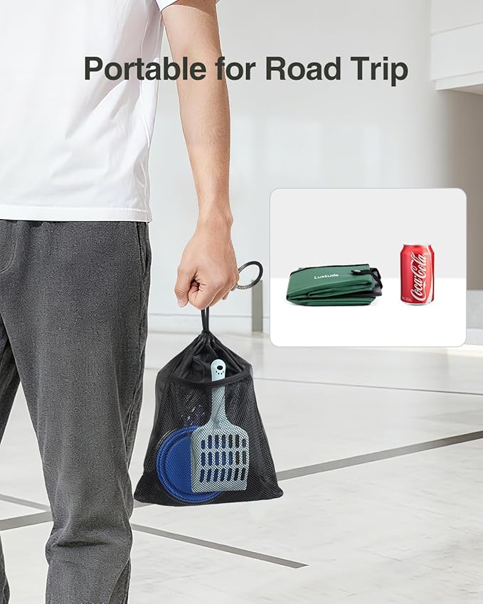 Luxtude Portable Litter Box for Cats, Collapsible Travel Litter Box for Cats in Car, No Smell, Waterproof and Easy Clean, No Leakage for Car, Hotel (Green, Medium)