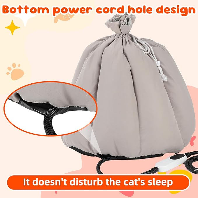 FHTONGE 2 in 1 Heated Cat Bed Cave with Timer Temp Adjustment, Thermal Enclosed Kitten Bed Hideaway Machine Washable, Self-Warming Cozy Pet Nest Covered Beds for Indoor Kitten Old Cat Puppy Small Dog