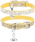 PUPTECK Basic Adjustable Cat Collar with Bling Diamond and Double Bells, for Kitten and Small Puppy, Fashion and Shining Dog Rhinestone Collars, 6-8 in, Gold