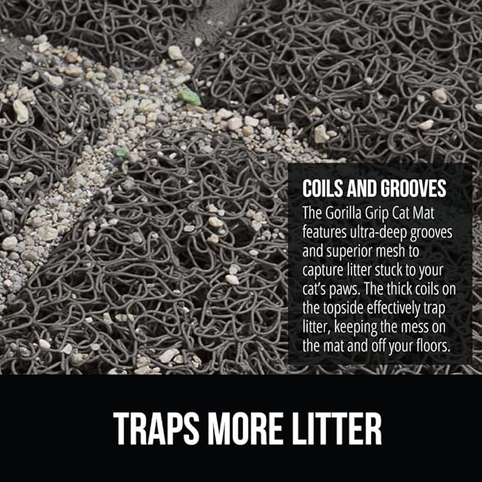 GORILLA GRIP Cat Litter Box Mat, 40x28, Water Resistant, US Designed Kitty Litter Trapping Mats, Easy to Clean, Scatter Control, Less Mess and Clean Floors, Kitten Supplies for Indoor Cats, Dark Gray