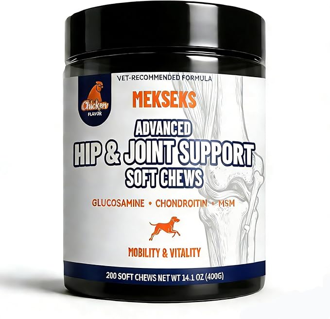 Advanced Dog Hip Joint Health Supplement Chews, Glucosamine for Dogs + Chondroitin, MSM, Turmeric & Green Lipped Mussel, Support Mobility, Pain Relief for Senior All Breeds Soft Chewable Treats