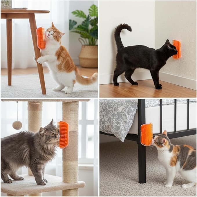 4 Pack Cat Face Scratcher, cat Corner Brush, 16 Adhesive Strips and 16 Screws for Easy Installation, Soft Silicone Material for Comfortable Grooming, Ideal for Furniture and Wall Corners