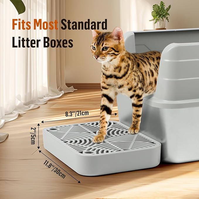 Cat Litter Box Ramp, Litter Box Step Mat with Filter Function Cat Stair for Litter Box, Easy to Clean, 11.8''x 8.2''x 2'' Cats Pedal Step Stool Ideal for Kitten & Elderly Cats (Light Grey)