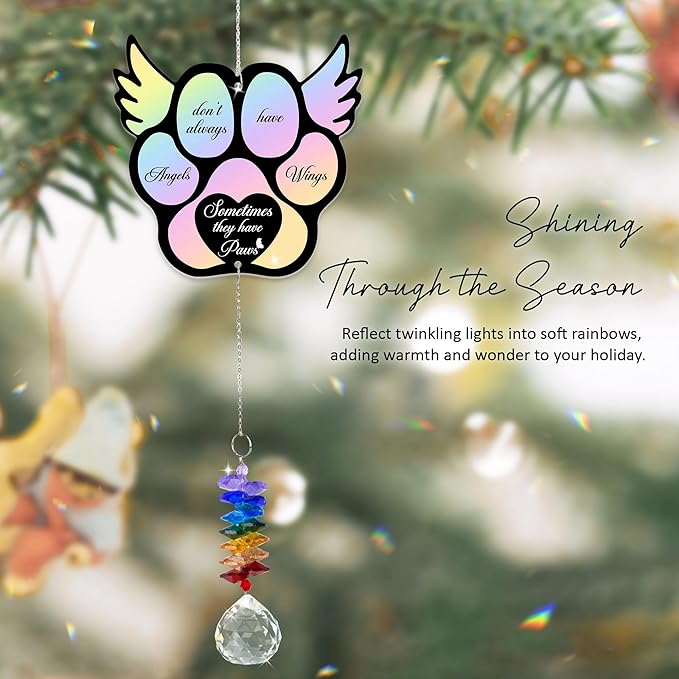 Aluminum Ornament Suncatcher - Angels Don't Always Have Wings - Pet Memorial Ornaments Pets Sympathy Remembrance Gifts for Loss of Dogs Cats - Crystal Rainbow Maker