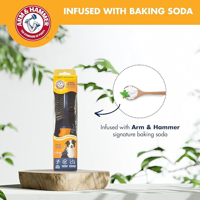 Arm & Hammer Deodorizing Pin & Bristle Dog Grooming Brush with Fragrance Transfer Technology – Scented 2-in-1 Dog Brush for Detangling & Shedding, Pet Brushes for Dogs, Sweet Lily & Vanilla - 2 Pack
