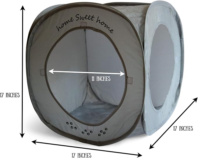 Feline Ruff Home Sweet Home Pop Up Cat Cube. A Collapsible Indoor Cat House. Covered Pet Bed Hideaway Cave for Dogs and Other Pets Too. (Pop Up Cube- Gray)