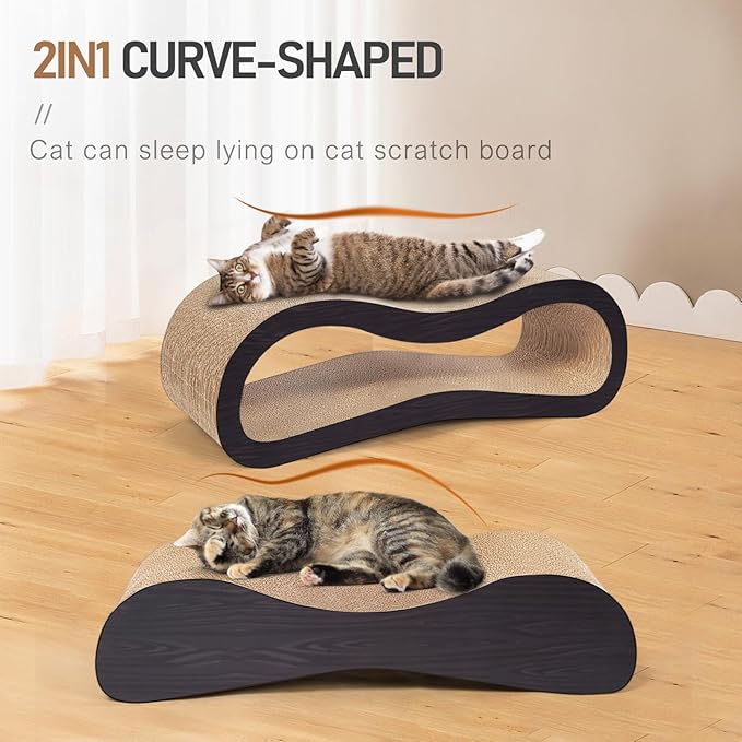 Simple Delxue 2 in 1 Large Cardboard Cat Scratcher Lounger，Cat Scratching Board for Indoor Cats,100% Recyclable&Reversible Horizontal Scratching Pads Prevents Furniture Damage,Brown
