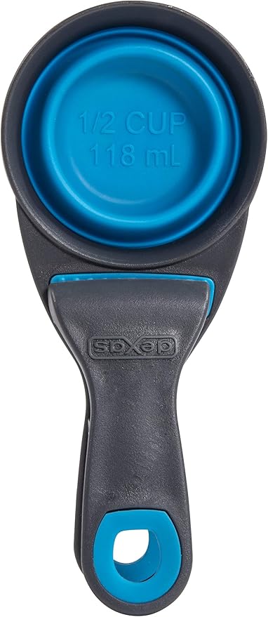 Dexas Pets Collapsible KlipScoop Collapsible Dry Dog Food Scoop and Dog Food Bag Clip, 1/2 Cup Capacity, Pro Blue