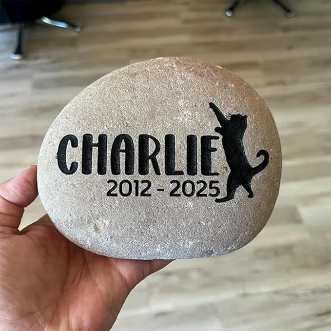 Personalized Cats Memorial Stone - Custom Engraved Natural River Rock with Name & Icon, Handcrafted Pet Loss Gift, Garden or Indoor Angel Pet Remembrance Stone (for Cats)